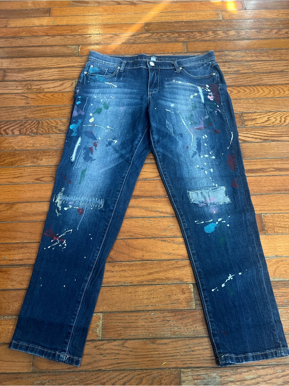 Soho Dark Blue Paint-Splatter Boyfriend Jeans size 8 new